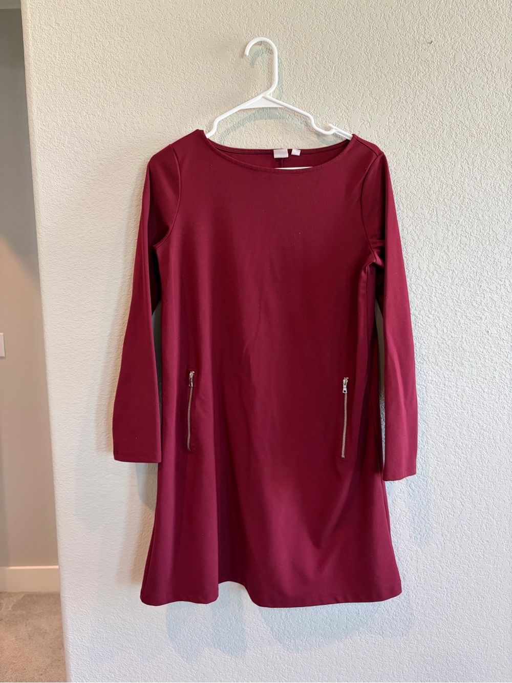 GAP Long-Sleeve Wine A-Line Dress with Zip Pockets
